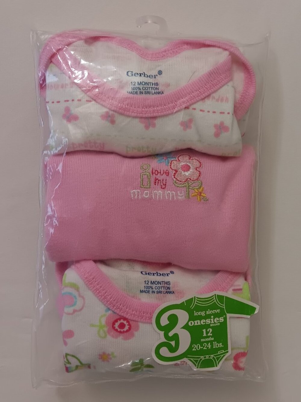 New 3 Pack Gerber Onesies for girls 12 months long sleeve